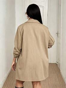 Maweii Áo khoác sọc thời trang công sở size lớn cho mùa thu - Màu Khaki - Xem 5
