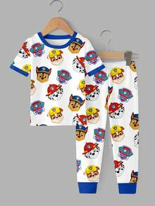 SHEIN | PAW Patrol 小男孩休閒簡約貼身舒適圓領短袖長褲貼身家居服，適合春夏季 - 彩色 - 查看 3