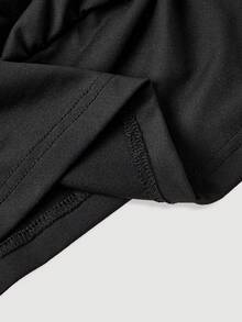 SHEIN MOD Plus Size Women's Knitted Waist-Cinching T-Shirt, Reversible, Elegant Commute, Cowl-Neck Top, Summer, Casual Blouses, Black Date Night - Black - View 5