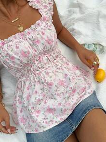 INAWLY Casual Sleeveless Sweet Ditsy Floral Tank Top - Pink - View 5