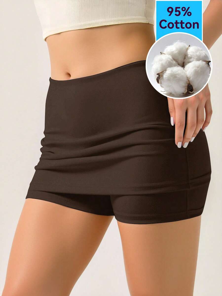 Franclia Women's Minimalist Versatile Solid Color Skort For Dating And Daily Outings - Brown - View 1