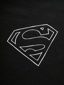 SUPERMAN X SHEIN Men's Geometric Print Crew Neck Short Sleeve Casual Versatile T-Shirt - Black - View 4
