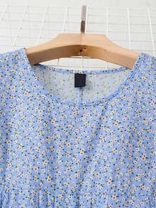 EMERY ROSE Women's Ditsy Floral Round Neck Casual Short Sleeve Dress, Summer,Summer Dresses For Women - Baby Blue - View 4