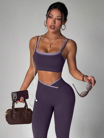 SHEIN Sports Seamless High Elasticity Women's Fitness Casual Daily Sports Waist-Cinching Butt-Lifting Set