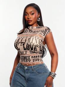 Radiana Plus Size Women Spring/Summer Fashion Slogan Print Tank Top - White - View 4