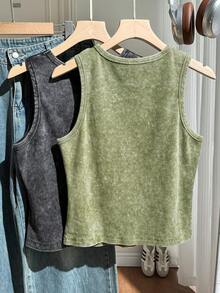 Comfortcana Plus Size Women's Round Neck Stud Decor Casual Smart Casual Versatile Everyday Outing Top Holiday Grey Olive Green Summer - Multicolor - View 2