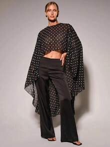 COSMINA Women's Polka Dot Casual Sexy Elegant Versatile Daily Garden Party Dinner Night Out Outing Long Top Black And White Polka Dot Autumn - Black and White - View 5