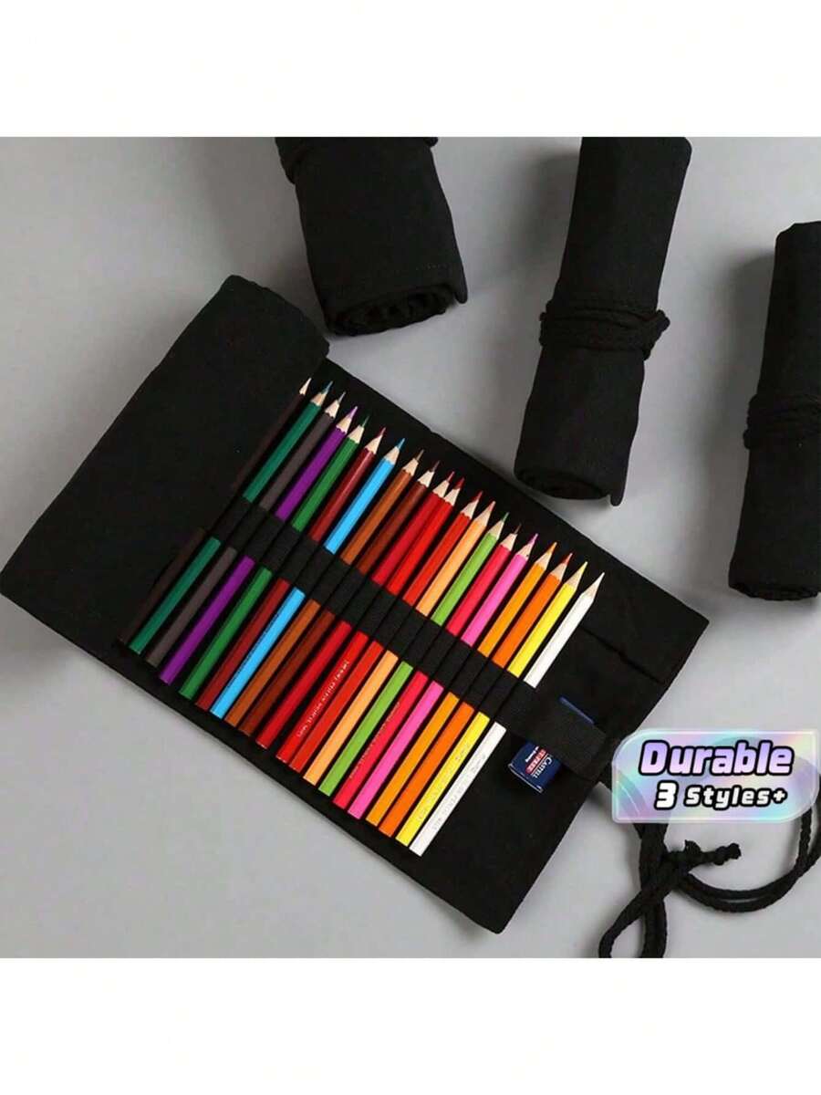 1 Stück handgefertigtes schwarzes Filz-Etui – 36/48/72 Fächer, extra große Kapazität, ideal für Künstlerstifte, perfekt zum Skizzieren, Zeichnen und Reisen - Schwarz - Übersicht 1