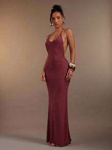 Hauture Women's Diagonal Rib Maxi Dress - Burgundy - View 5