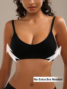 SHEIN Thin Strap Soft To The Touch Seamless Comfortable Bralet - Black - View 3