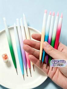 Juego de 5 pinceles de arte de uñas con degradado de doble extremo, punta de silicona y bolígrafo de puntos para manicura, tallado, relieve y decoración de uñas - Rosa - Ver 1