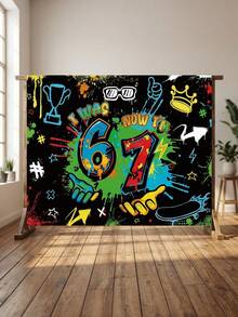 1 Hip-Hop Graffiti 67 Background - Popular "67" Design, Made Of Durable Polyester, Perfect For Party Backdrops, Photo Props, Room Wall Decorations, Sports Celebrations, Street Style Events, And Social Media Photo Shoot Booths - Funny 67 Background Cloth - View 7