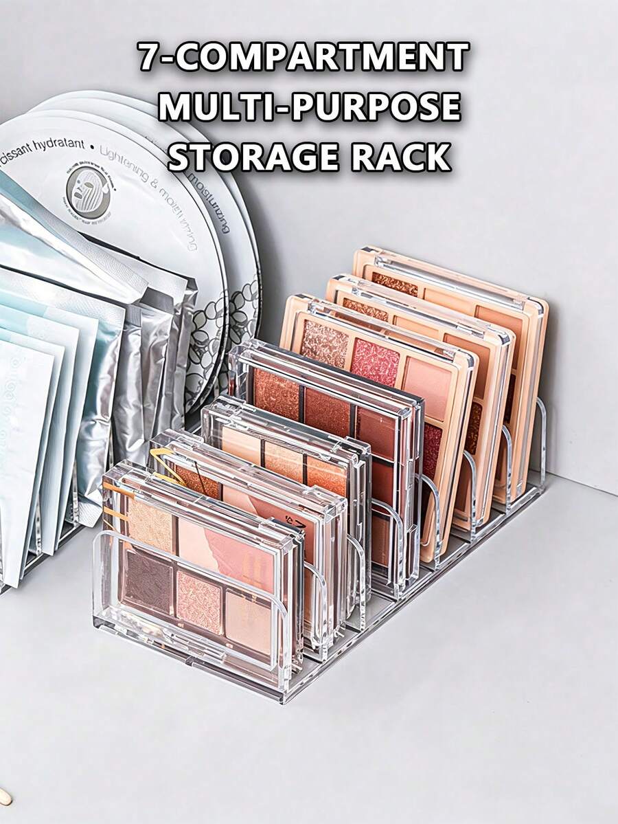1pc Clear Acrylic Storage Box For 7-Grid Eye Shadow Palette, Can Be Used For Tools Storage, Dustproof. Suitable For Storing Powder, Eye Shadow, Blush & Other Cosmetics, With Drawer Separator Box, Desktop Makeup Display Box,Room,Home,Bedroom,Bathroom - Clear - View 1