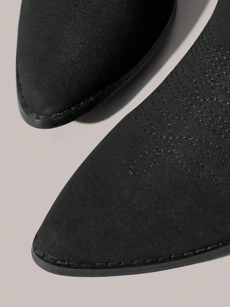 Women's Ankle Boots Slip-On Style Diamond Embroidery Chic Over-The-Knee High Boots In Black