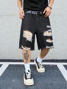 GENIUS ODE Men's Horse Pattern Casual Versatile Daily Travel Denim Shorts, Holiday - Grey - View 4