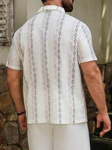 VENTUSAIL 男士度假風半開襟配色鉤編短袖 Polo 衫，假日風 - 白色 - 查看 2