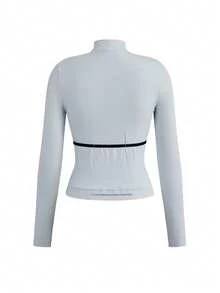 Cheerettes Women's Solid Color Long Sleeve Front Zipper Top Cycling Jersey - Blue - View 2