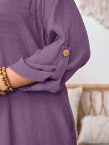 SHEIN Tall CURVE 大尺碼女款外套，秋季上衣，適合辦公室、度假、家庭旅行、外出穿著，紫色休閒寬鬆款 - 紫色 - 查看 5
