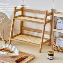 1 Estante de almacenamiento de escritorio de doble capa de bambú, estante vertical, estante de almacenamiento multifuncional para encimera, estante de especias de cocina de gran capacidad, estante de almacenamiento para tazas de té, tazas de agua, tazas de café, aperitivos, estante de almacenamiento de escritorio, - Multicolor - Ver 4