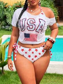 Swim Vcay 2026 Spring/Summer New Plus Size Swimsuit Set Mesh Positioning Print Star Stripe Pattern Women's 3-Piece Swimwear - Multicolor - View 5