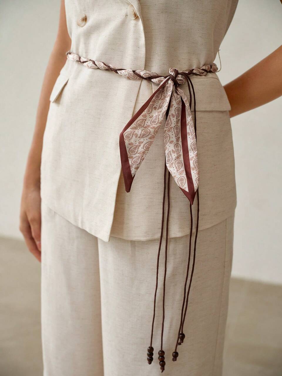 OLD MONEY STYLE WAIST-CINCHED SLEEVELESS VEST & WIDE LEG PANTS SET FOR WOMEN, 2026 SUMMER COMMUTER OUTFIT 2-PIECE SET