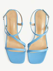 CUCCOO CHICEST French Gentle Blue Stiletto Sandals, Cross-Strap Square Toe Design, Summer Versatile Outer Wear Shoes - Blue - View 9