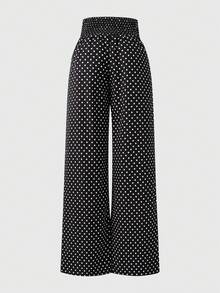 SHEIN Teen Girls Summer Casual Vacation Waist Gathered Blue Wide Leg Pants - Black - View 2