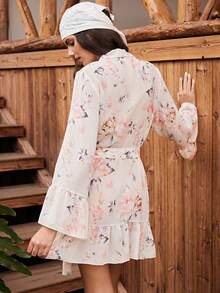 Lullawish Bohemian Floral Chiffon Print Vacation Casual Women's Robe - Multicolor - View 2