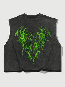 ROMWE MEN Street Life Men's Simple Versatile Snowflake Pattern Round Neck Casual Tank Top - Black - View 4