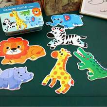 Christmas Decoration Six-In-One Puzzle Set Iron Box, 5 Styles Including Animals And Dinosaurs, Suitable For Children's Flat Puzzles, Preschool Learning Puzzles, Large Puzzle Games For Boys And Girls, Puzzles, Puzzle Boxes - Large puzzle tin box - View 7