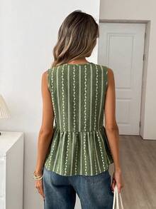 Easowa 女款刺繡繫帶荷葉邊優雅背心上衣 - 綠色 - 查看 2