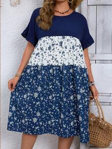 EMERY ROSE Plus Size Women Summer Casual Vacation Style Floral Print Loose Dress Beach Outfit For Women Casual Dresses For Women Summer Outfits - Multicolor - View 8