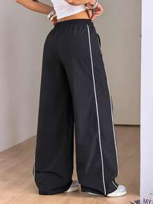Coolane 女款夏季街頭風休閒運動服印花舒適健身跑步運動慢跑黑色寬鬆長褲 - 黑色 - 查看 2