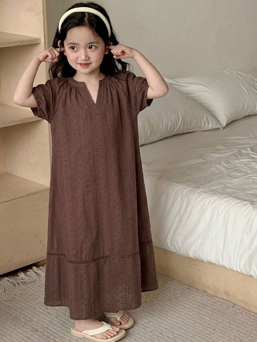 Dazy Kids Gaun Tank Tanpa Lengan Motif Bunga Kecil untuk Anak Perempuan Remaja Musim Gugur, Pakaian Liburan Musim Panas - Coklat - View 1