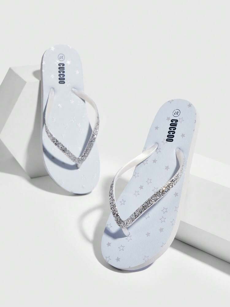 Star Printed Flat Home Beach Flip Flops Spring Shoes Spring Break Easter For Casual Beach Style For Christmas Beach Shoes Summer Shoes