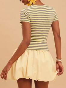 Travachic Blusa de mujer de cuello redondo, manga corta raglán, ajustada, con pliegues y rayas, para verano - Multicolor - Ver 6