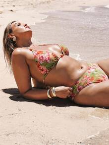 SHEIN BAE CURVE Bikini Motif Liburan Pantai Musim Panas dengan Gesper Logam untuk Wanita, Pakaian Pantai - MultiWarna - View 6