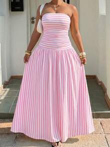 SHEIN EZwear Vestido de línea sin tirantes para mujer de talla grande - Rosa - Ver 3