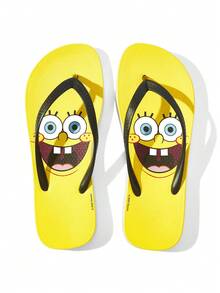 SpongeBob SquarePants | SHEIN 黃色卡通夾腳拖鞋，EVA輕量材質，腳趾保護，透氣快乾，柔軟舒適，適合室內、淋浴或海灘使用，夏季服飾，春季服飾，海灘，度假 - 黃色 - 查看 5