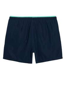ZELFYO Pantalones cortos de playa para hombre con cordón en la cintura, patrón de letras y bloques de color para vacaciones de verano - Azul Marino - Ver 4