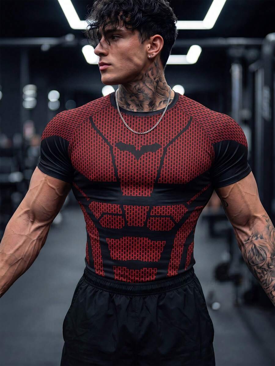 GymBeat Men's Printed Raglan Short Sleeve Casual Fitness Sports T-Shirt, Gym, Holiday - Multicolor - View 1