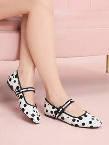 CUCCOO DOLLMOD Women's Shoes Vintage White Polka Dot Square Mary Jane Ballet Flats With Adjustable Buckle Straps For Work, Office, Leisure And Daily Wear - Black and White - View 8