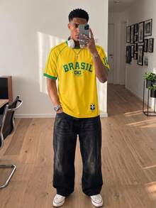 Gritte Field 復西足球 T 恤 American Brasil 10 號印花 男款運動圖案上衣 足球服飾 夏季度假休閒圖案短袖 T 恤 - 彩色 - 查看 3