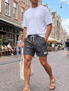 Manfinity Swimmode Men's Beach Holiday Flamingo Print Drawstring Swim Trunks Men's Beachwear Grey Swim Trunks Men Swim Trunks Drawstring Camo Men's Swim Trunks - Black - View 4