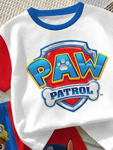 SHEIN | PAW Patrol 兒童小男孩圓領字母圖案拼色短袖T恤與短褲休閒日常套裝 - 彩色 - 查看 6