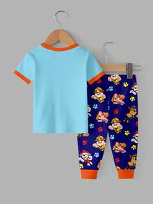 SHEIN | PAW Patrol 男嬰圓領卡通圖案短袖上衣與長褲休閒日常居家睡衣套裝 - 彩色 - 查看 4