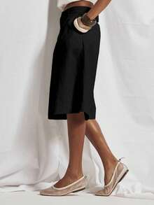 MUSERA Tailored Pleated Wide Leg Long Shorts Cute Holiday Sexy Night Out Vacation Spring Summer Elegant Soleil Drape Luxury - Black - View 3