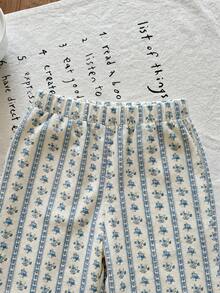 SHEIN LMoss Kids 少女編織花卉荷葉邊上衣與寬鬆長褲 2件套 - 彩色 - 查看 5