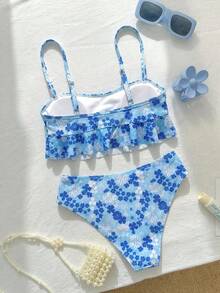 Swim Mod 花卉蕾絲可愛甜美復古休閒度假海灘海濱女式泳衣套裝 - 彩色 - 查看 2