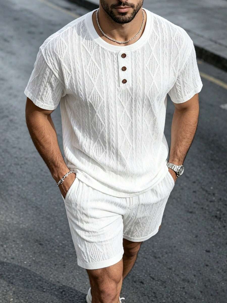 Manfinity CasualCool T-shirt décontracté texturé pour hommes, printemps/été - Blanc - Voir 1